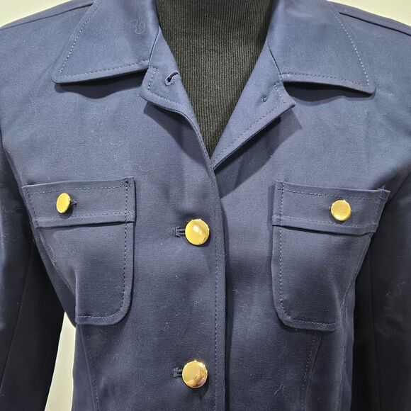Rafaella Vintage Nautical Blue Stretch Cropped Jacket Shoulder Pads Size 10 - Picture 5 of 12